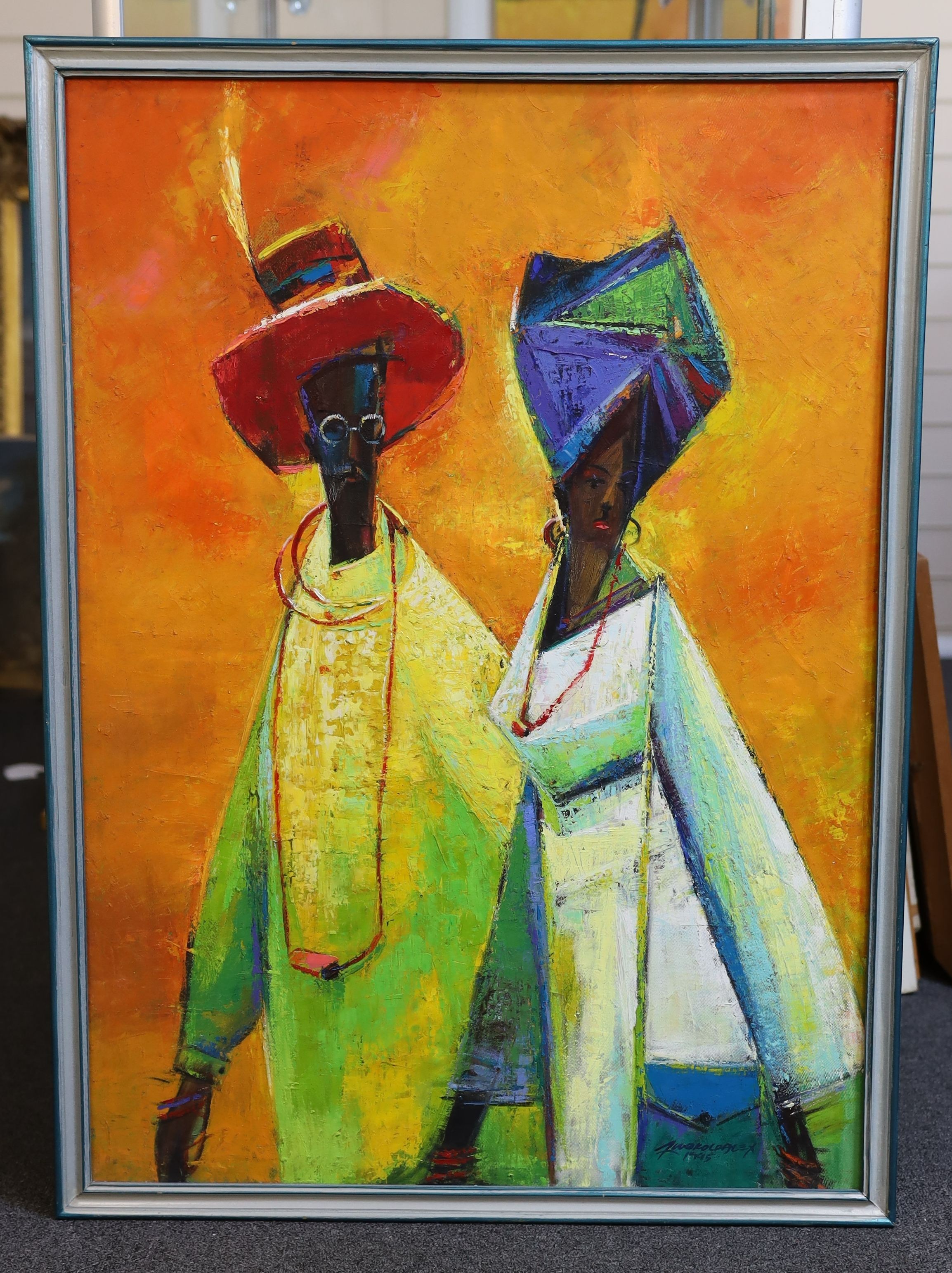 Alex Nwokolo (Nigerian, b.1963), 'Stepping Out', oil on canvas, 89.5 x 64cm